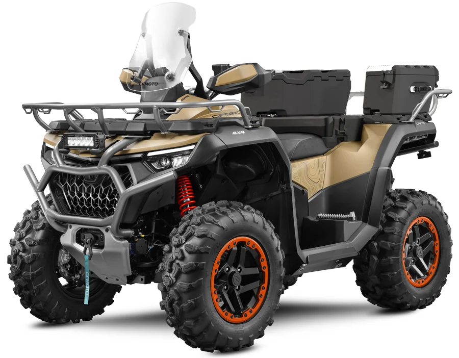 Desert-tan CFMOTO CForce 1000 Overland ATV in a three-quarter studio view